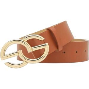 Designer Gold Buckle Brown Leather Belt